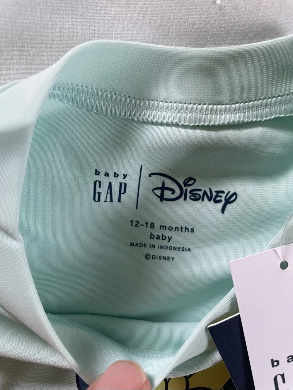Baby GAP x Disney Mint Long-Sleeve Minnie Rashguard with Neon Pink Bottoms